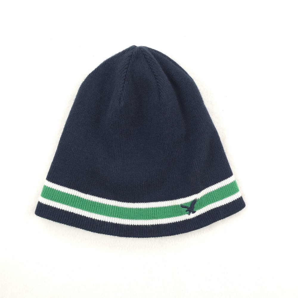 American Eagle Outfitters Beanie Hat Mens One Size Blue Knit Reversible Striped